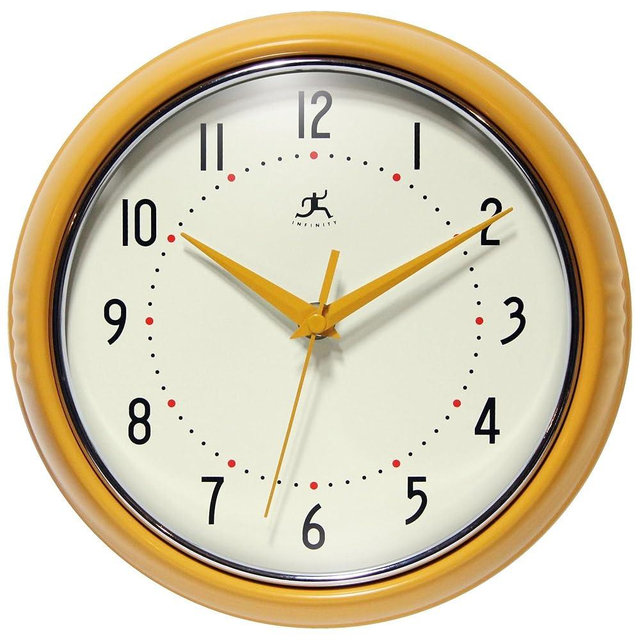 Infinity Instruments LTD. Retro 15 inch Mid Century Modern Kitchen Diner Wall Clock Quartz Movement Retro Wall Clock Decorative (Saffron Yellow)
