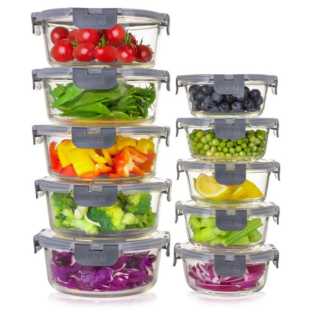 Igluu Meal Prep Round Glass Containers with Lids (10 Pack) – Airtight & BPA-Free – Oven, Microwave, Freezer & Dishwasher Safe – 13.5oz/32oz – Durable Borosilicate Glass