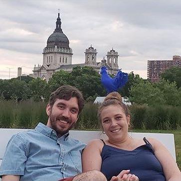 Ian and Marigrace met online in 2020. Their first date was a video call. but their first real date was a walk through Loring Park, where they found a bench and talked for hours before getting dinner.