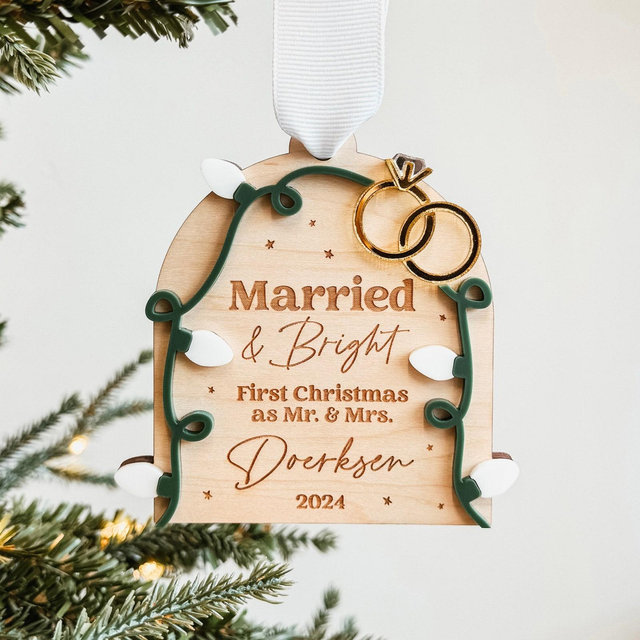 First Christmas As Mr. and Mrs. Ornament, 2024 Newlywed Christmas Ornament, Married And Bright Ornament, Wedding Ornament, Newlywed Gift