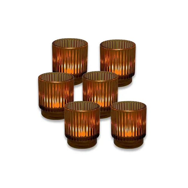 Kate Aspen Ribbed Amber Glass Votive Candle Holder | 27206AB