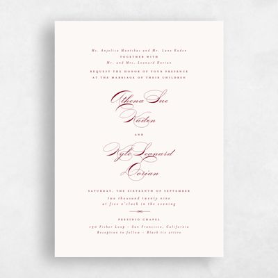 Light Burgundy, Red Wedding Invitation - Perseus Portrait