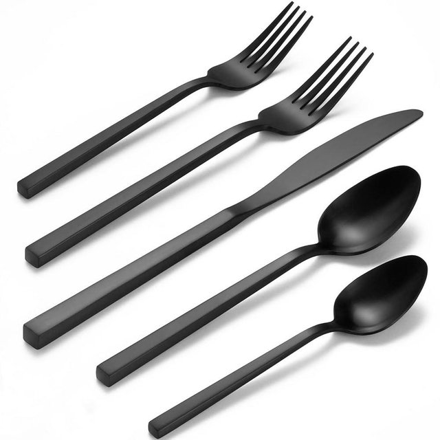 Alata Cube 45-Piece Forged Stainless Steel Flatware Set Cutlery Set with Utensil-Serving Set, Silverware Set Service for 8, Mirror Finish, Dishwasher Safe
