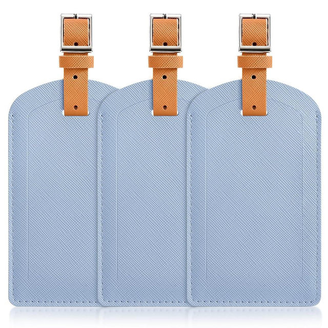3 Pack Luggage Tags for Suitcases, TSA Approved Bag Tags, Baggage Tags with Privacy Protection, Travel Essentials Luggage Accessories, Light Blue & Brown