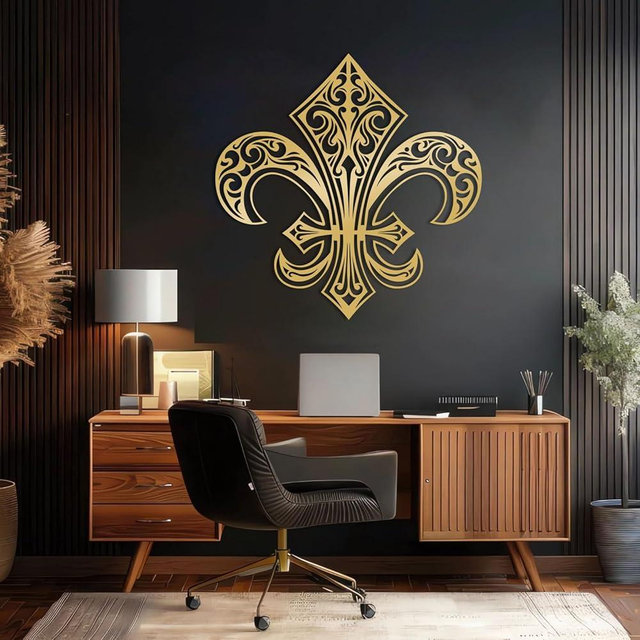 EANHIPE Fleur De Lis Metal Wall Decor, Fleur De Lis Metal Wall Art, Vintage Wall Art, Louisiana Wall Decor, Minimalist Home Decoration, House Decorations Living Room (Gold, 19"x19"/47x47cm)