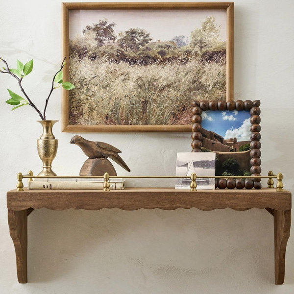 Quinn Wood and Brass Railing Shelf