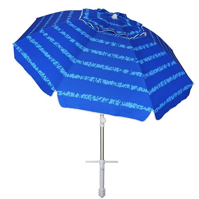AMMSUN Beach Umbrellas for Sand Heavy Duty Wind Portable,6.5 ft Beach Umbrella with Sand Anchor & UV 50+ Protection,Outdoor Patio Umbrella with Carry Bag for Beach Patio Garden Outdoor (Blue)