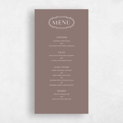 Taupe, Brown Wedding Menu - Alpino