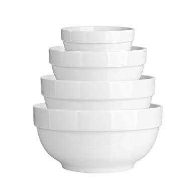 DOWAN 4-Piece Porcelain Serving/Mixing Bowl Set (Diameter:4.5"-6"-7.25"-8"), Anti-Slipping Nesting Bowls