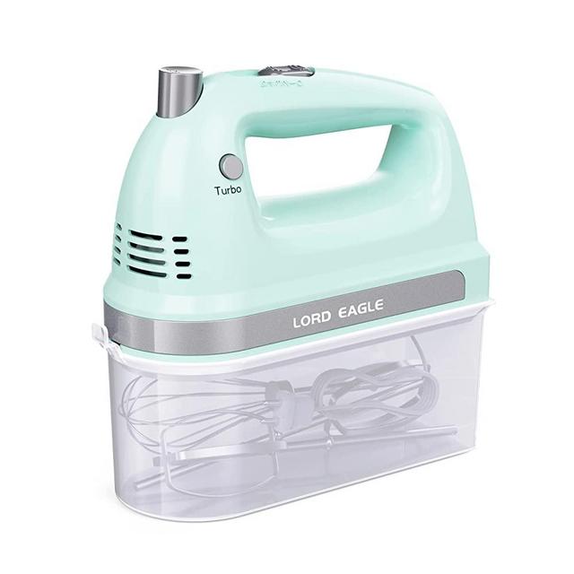 Lord Eagle Electric Hand Mixer Mini, 300W Power Handheld Mixer Kitchen for 5-Speed Baking Cake Egg Cream Food Beaters Whisk, with Snap-On Storage Case, Green