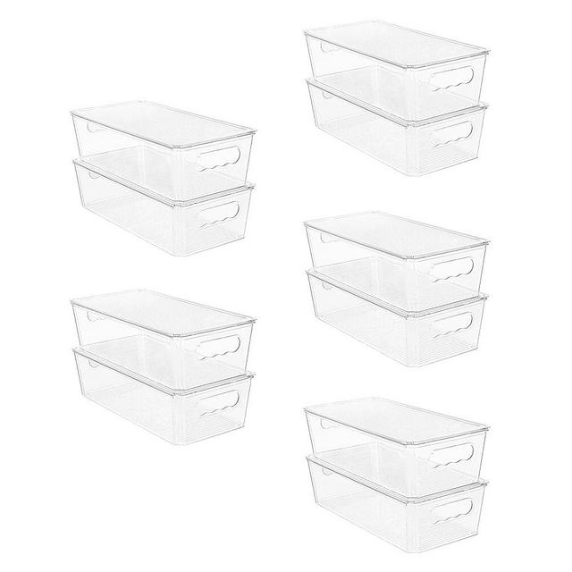 Vtopmart 10pcs Clear Organizers and Storage Bins with Lids, Stackable Plastic Storage Containers with Handles for Fridge, Freezer, Pantry, Cabinet, Kitchen Organization