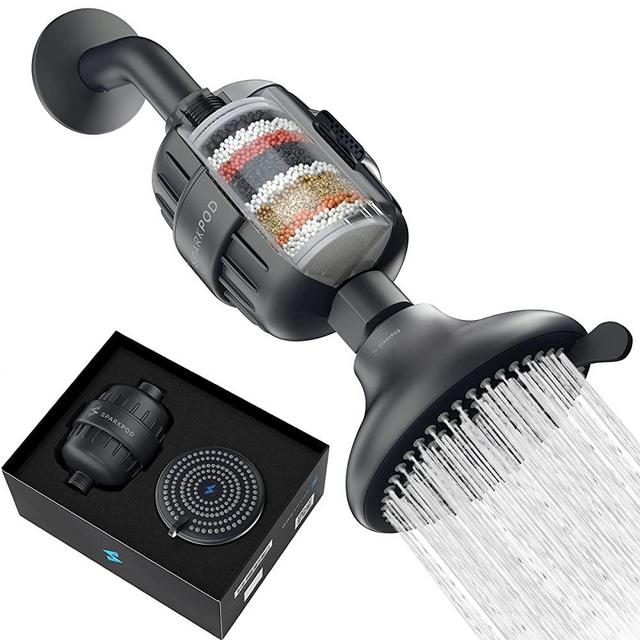 SparkPod High Pressure Shower Filter Head- Ultimate Water Softener Suitable for People with Dry Hair & Skin- Shower Head with Filter Helps to Remove Chlorine and Impurities (Midnight Black Matte)