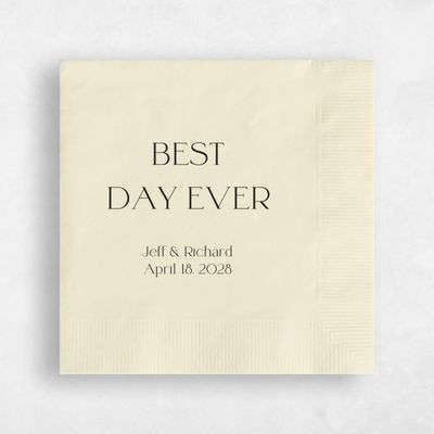 Ecru, Beige Wedding Napkin - Best Day Ever