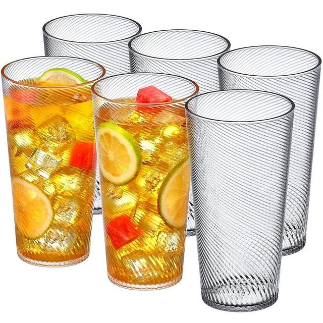 Amazing Abby - Breeze - 30-Ounce Plastic Tumblers (Set of 6), Plastic Drinking Glasses, All-Clear Reusable Plastic Cups, Stackable, BPA-Free, Shatter-Proof, Dishwasher-Safe