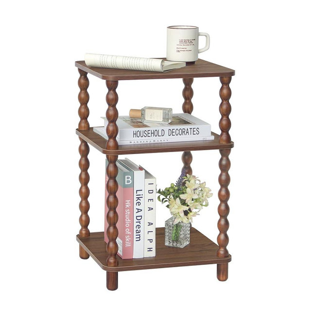 Fultyle Small Side Table, 3-Tier End Table Living Room with Storage, Wood Accent Table Bedside Table for Bedroom, Office and Small Spaces (Walnut Brown)