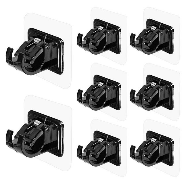 8PCS No Drill Curtain Rod Brackets No Drilling Self Adhesive Curtain Rod Holder Hooks Nail Free Curtain Rod Hooks Curtain Hangers for Bathroom Kitchen Home Bathroom and Hotel (Black)