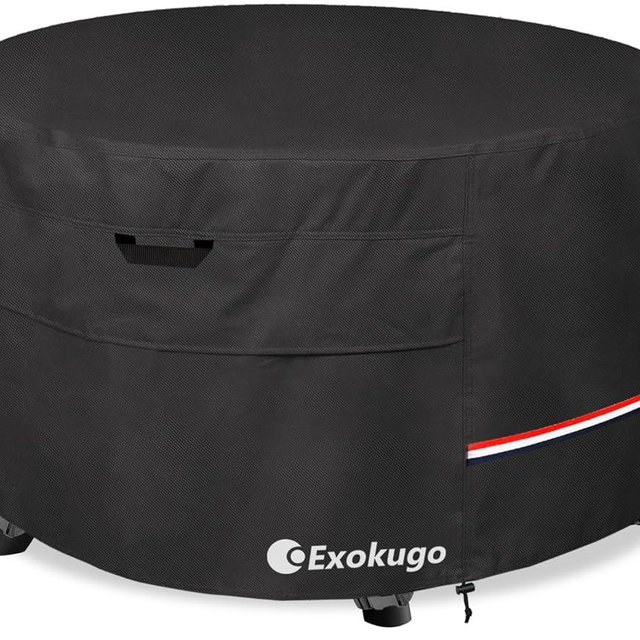 Exokugo Fire Pit Cover Round,600D Heavy Duty 100% Waterproof Outdoor Fire Pit Cover,36 Inch Firepit Covers for Patio Fire Table,Black,36'' Dia x 24''H