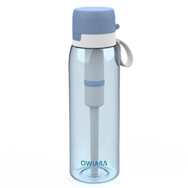 OWIARA Water Bottle with Filter for Drinking, 26 Ounces 3-Stage Water Filter Bottle for Outdoor Travel Camping Moutaining Backpacking Hiking (Sky Blue)