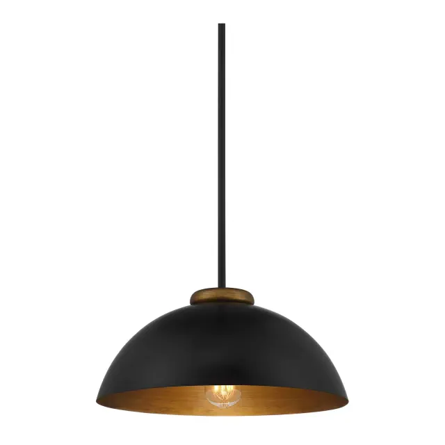 Possini Euro Design Black Gold Pendant Light 15 1/2" Wide Modern Industrial Dome Metal Shade for Dining Room House Foyer Kitchen