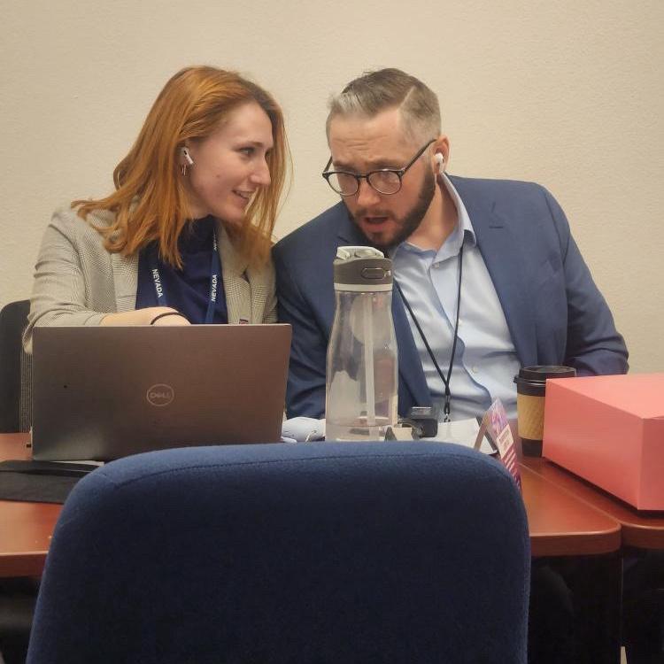 On assignment at the Nevada Legislature for competing news outlets in February 2025.