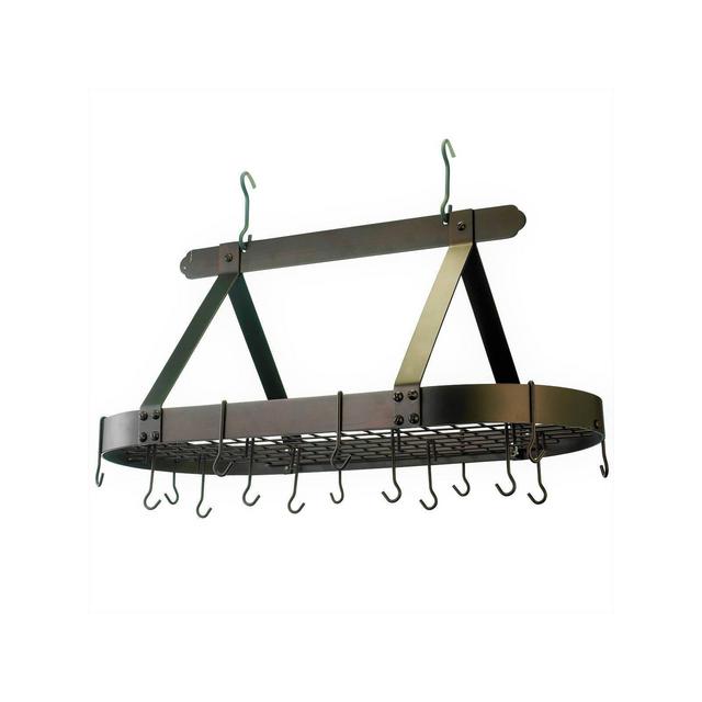 Old Dutch International Oiled Bronze Oval Hanging Pot Rack with Grid and 16 Hooks