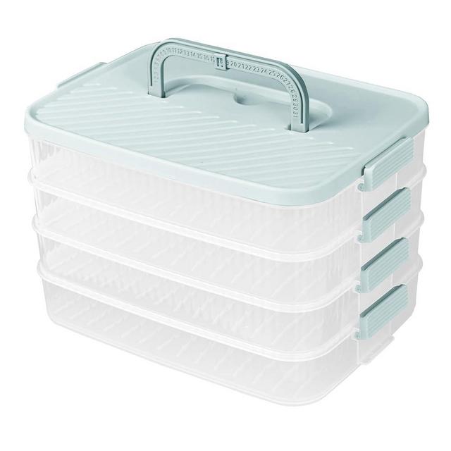Splotiva 4 Layers Storage Container, 1.61'' Extra-High Layer, Cookie Carrier, Dumpling Box, Stackable Food Container (White & Mint Green)