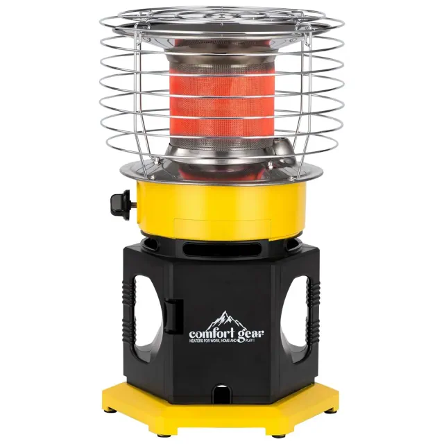 Comfort Gear 360 Degree Propane Space Heater, 13,500 to 18,000 BTU Indoor/Outdoor Portable Radiator for 450 Square Feet with Handle, Yellow/Black