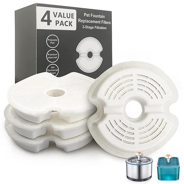 AONBOY Water Fountain Filter, Suitable for Cats/ Dogs, Stainless Steel Fountain, Triple Filtration (4 Pieces)
