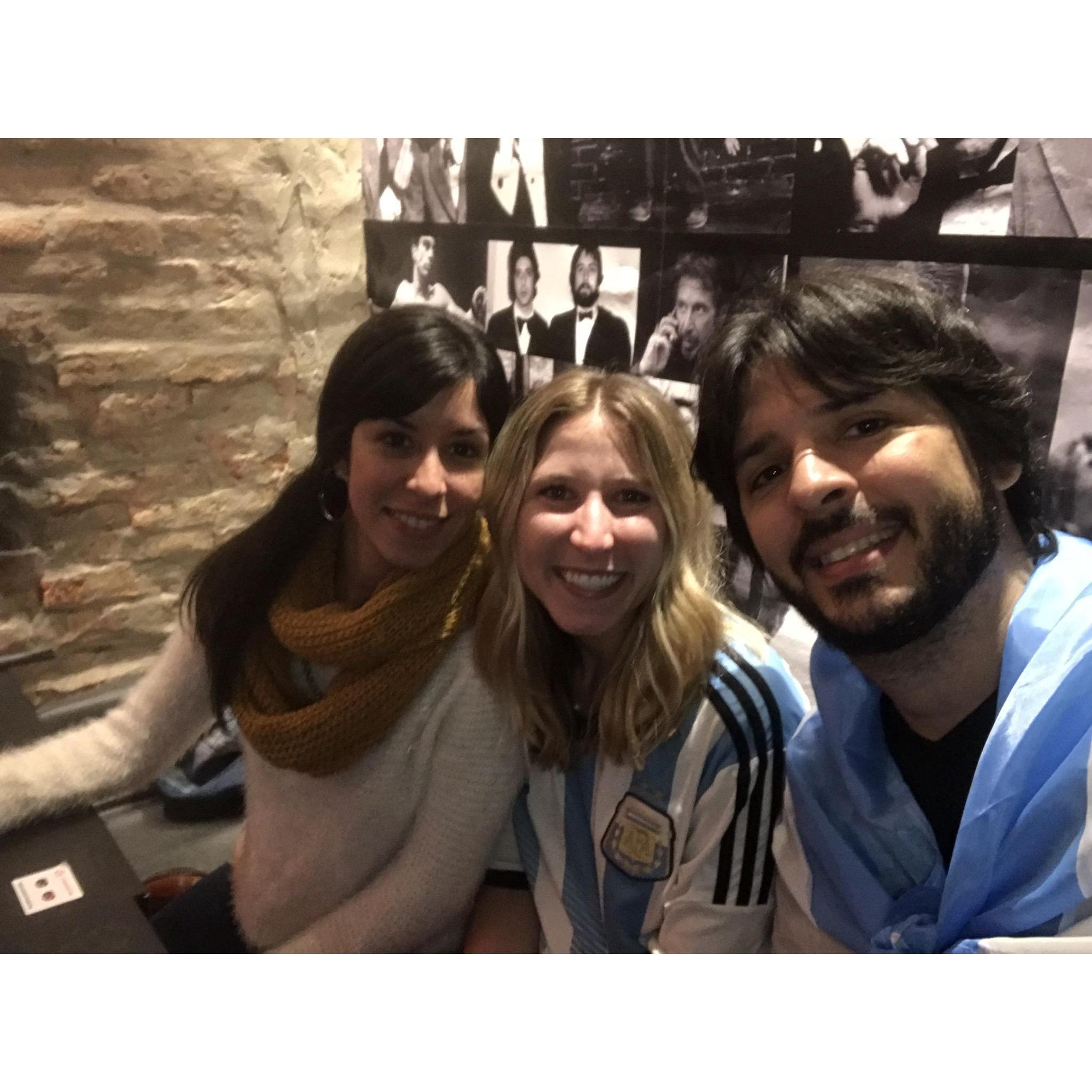 Cheering on Argentina in the World Cup with Dani's sister, Vanesa!