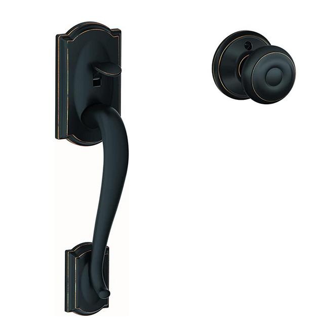 SCHLAGE Lock Company Camelot Front Entry Handle Georgian Interior Knob (Aged Bronze) FE285 CAM 716 GEO