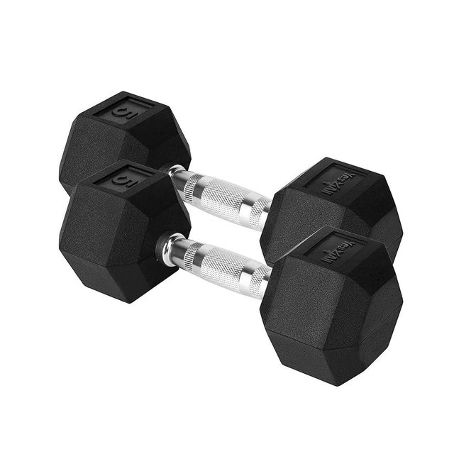 Yes4All Chrome Grip Encased Hex Dumbbells – Hand Weights With Anti-Slip 10-30 LBS Pair