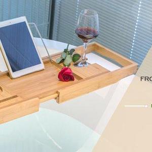 Bamboo Bathtub Caddy Tray Organizer with Extending Sides by BAMBUROBA