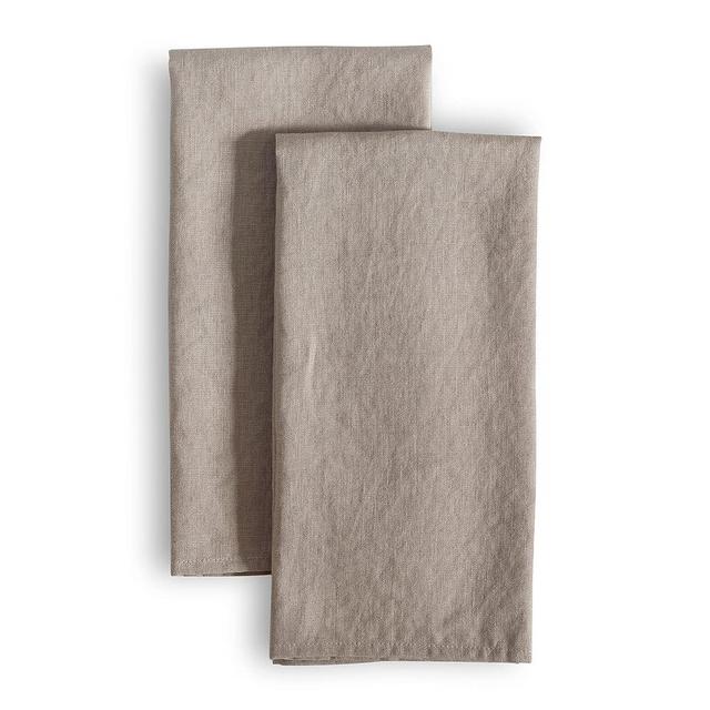 LK PureLife 100% Pure Flax Linen Kitchen Towels-20x27 Inch-Stonewashed Flax Linen-Extra Soft Quick Dry for Tea Towels Dish Towels Hand Towels-Set of 2-Taupe