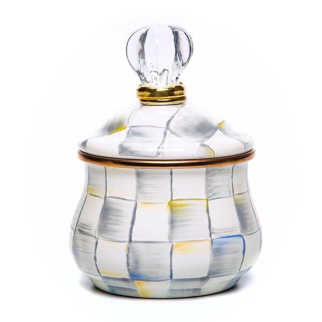 MACKENZIE-CHILDS Sterling Check Enamel Lidded Sugar Bowl, Small Serving Bowl with Lid