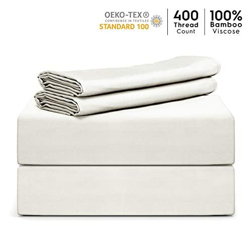 Tafts Bamboo Sheets Queen Size - 100% Pure Organic Viscose Bamboo Sheet Set - 400TC Bamboo Bed Sheets - 4 Pieces - 17” Deep Pocket - Silk Feel, Cooling, Anti-Static, Hypoallergenic (Ivory White)