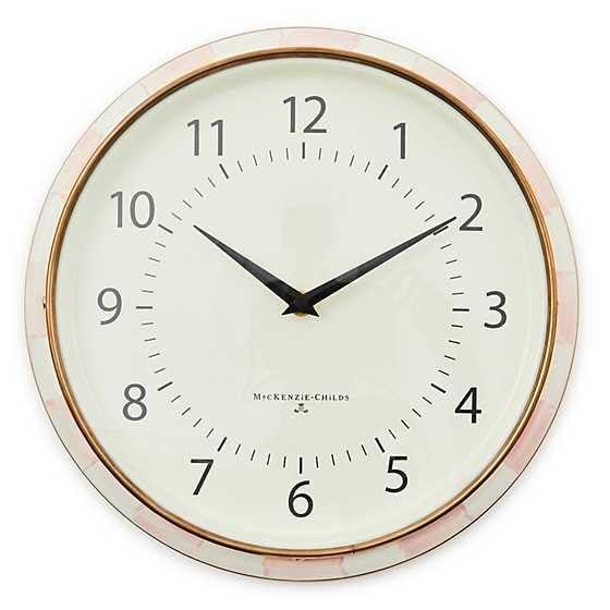 MACKENZIE-CHILDS Wall Clock, Decorative Enamel Clock for Kitchen and Living Room, Pink-and-White Rosy Check
