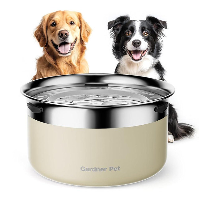 Gardner Pet Dog Bowls 1 Gallon (3.85L) Stainless Steel No Spill Water Bowl, Slow Water Feeder Metal Dog Bowls, Spill Proof Water Dispenser for Large Dogs, Promotes Healthy Hydration(White)