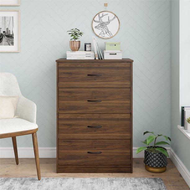 Classic 4 Drawer Dresser, Walnut Finish