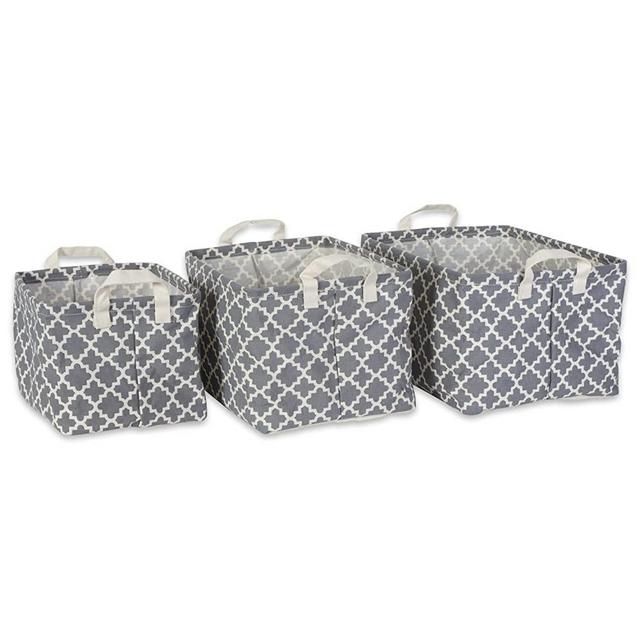 DII Cotton/Polyester PE Coated Assorted Laundry Bins, Small, Gray Lattice