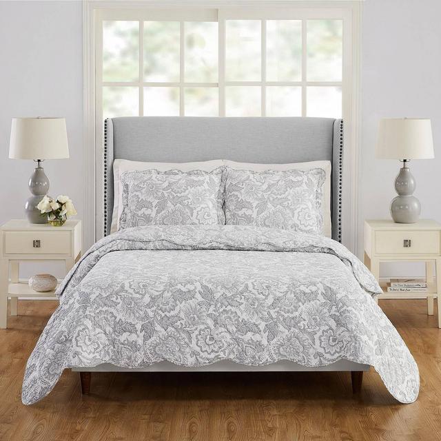 Vera Bradley 3pc King Java Lace Scallop Quilt Set Gray