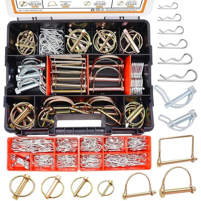 Mankk 202PCS Heavy Duty Hitch Pin Clip Assortment Kit - Tractor, Linch, PTO, R Clip, Hair Pins for Farm Tractors, Trailers, Trucks, Attachments, Lawn Mowers