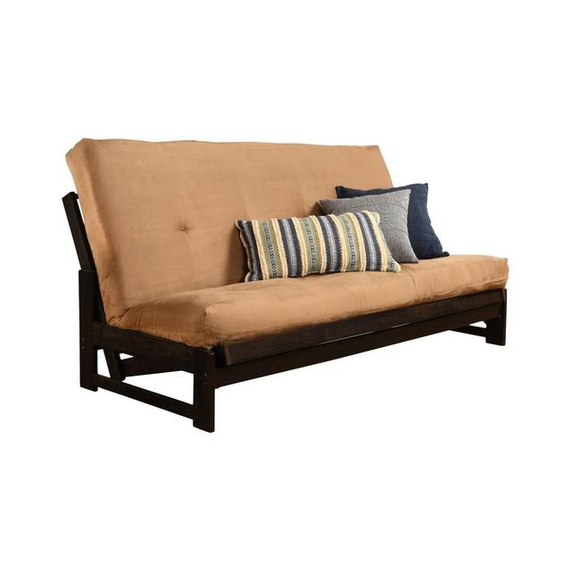 Full Geneva Coil Spring Mattress Futon Peat Suede - Dual Comfort: Mid-Century Convertible Couch, 3-Seater, Hardwood Frame