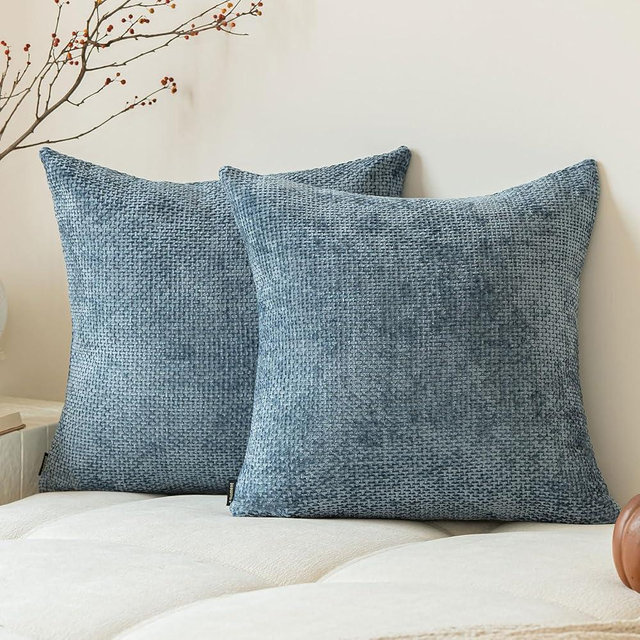 a moment Blue Chenille Throw Pillow Covers 22x22 Inch Pack of 2 Modern Decorative Throw Pillow Covers Farmhouse Cross Covers
