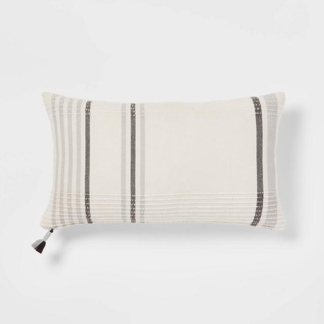 Oversized Woven Striped Lumbar Throw Pillow with Tassel Zipper Neutral/Gray - Threshold™