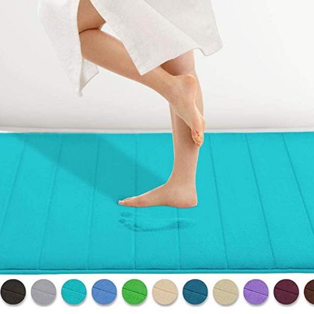 Yimobra Memory Foam Bath Mat Large Size 44.1 x 24 Inches, Comfortable, Soft, Super Water Absorption, Machine Wash, Non-Slip, Thick, Easier to Dry for Bathroom Floor Rug, Lake Blue
