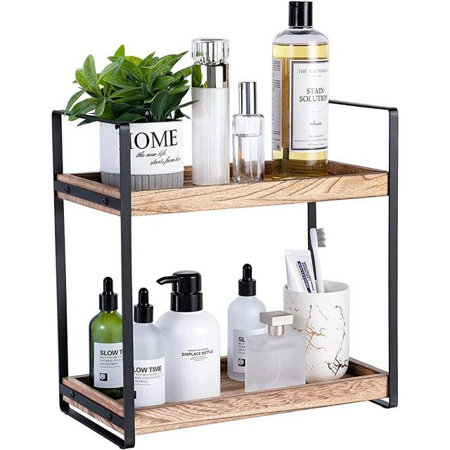 2-Tier Countertop Organizer for Bathroom Counter - Giftacity Wood Bathroom Counter Organizers Shelf Cosmetic Storage, Standing Vanity Tray for Bathroom Organization and Decor