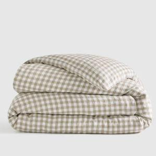 European Linen Gingham Duvet Cover - Willowleaf, King/Cal King