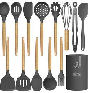 oannao Silicone Cooking Utensils Kitchen Utensil Set - 446°F Heat Resistant Silicone Kitchen Utensils Set, Spatula,Turner Tongs, Spoon, Whisk,Kitchen Gadgets for Nonstick Cookware, BPA Free (Gray)
