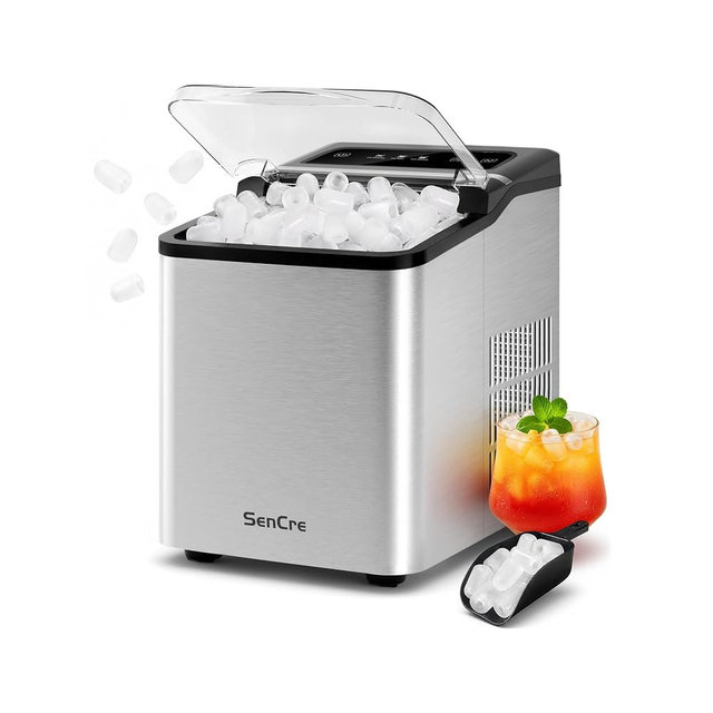 Sencre Ice Makers Countertop, 26.5Lbs/24H Ice Machine with 2 Sizes Bullet Ice, 9 Ice Cubes Release in 6 Mins, Self-Cleaning Portable Ice Maker with Ice Scoop and Basket for Home Kitchen Office Bar RV