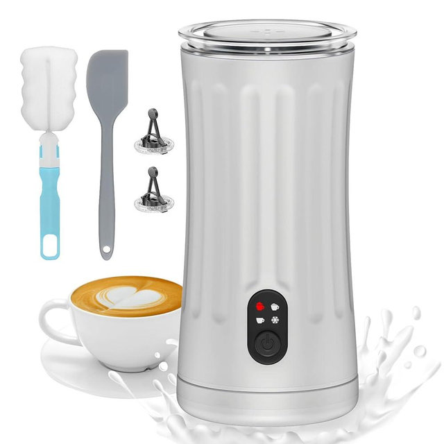 Electric Milk Frother, 4-in-1 Milk Steamer and Frother, 8.1oz/240ml Automatic Warm and Cold Foam Maker, Auto Shut-Off Frother for Coffee, Latte, Cappuccino, Macchiato(White)